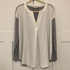 LOFT size large long sleeve gray & cream blouse